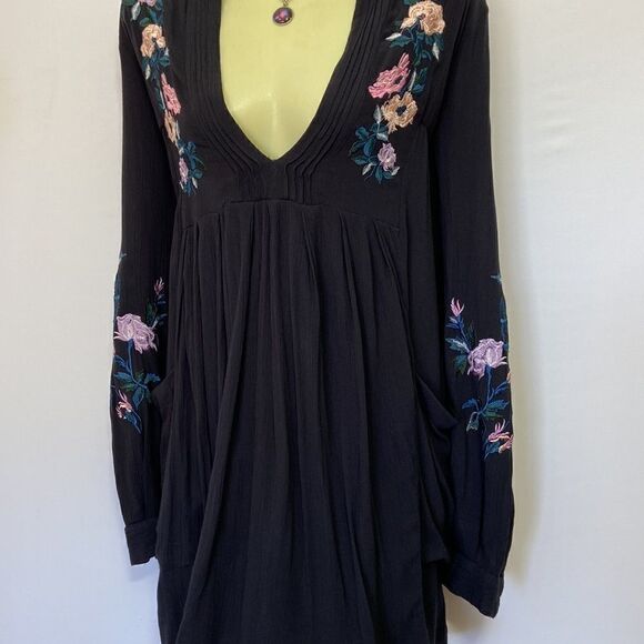 Free People Dress Tunic Embroidered Oversized  Midnight Blue Sz Sm Nwot - Picture 3 of 9